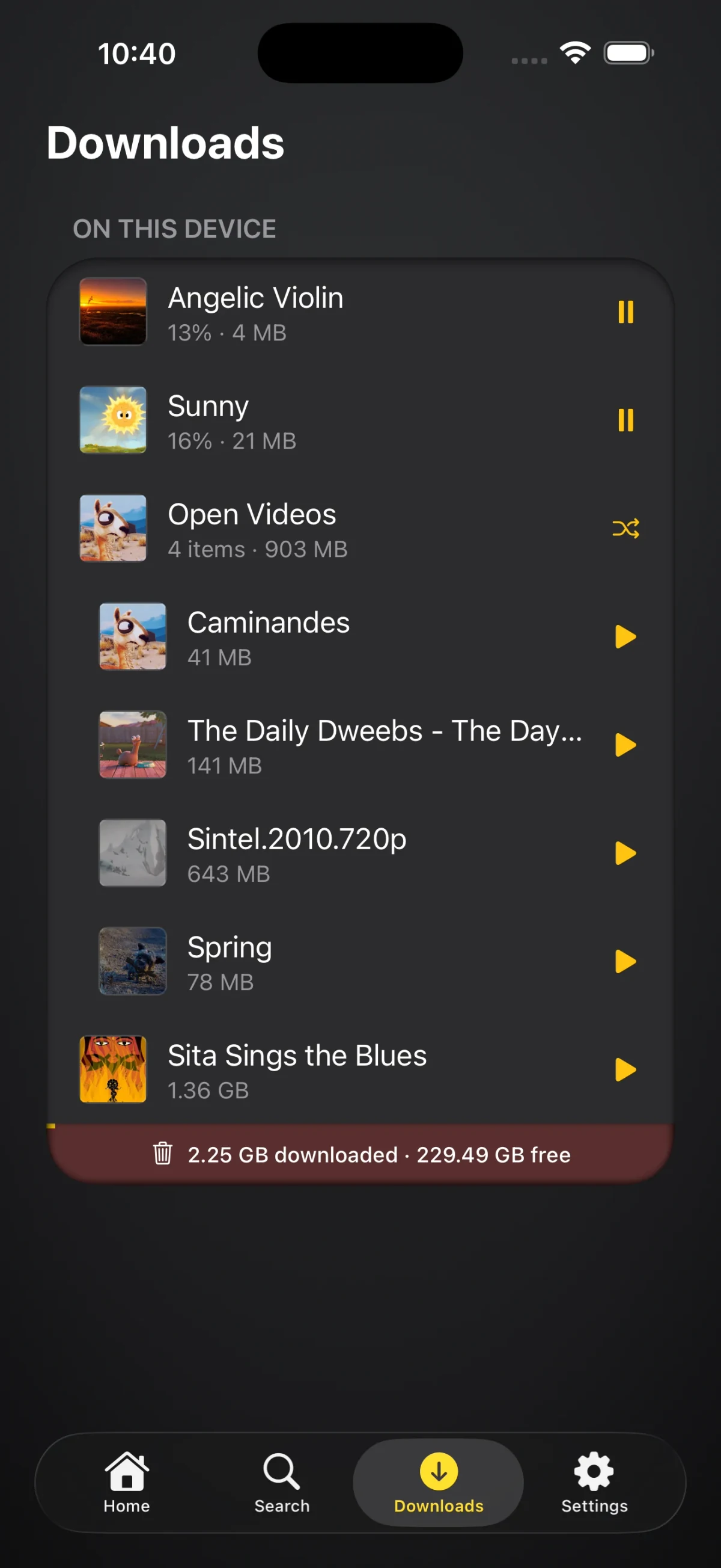 The same Downloads tab on iPhone